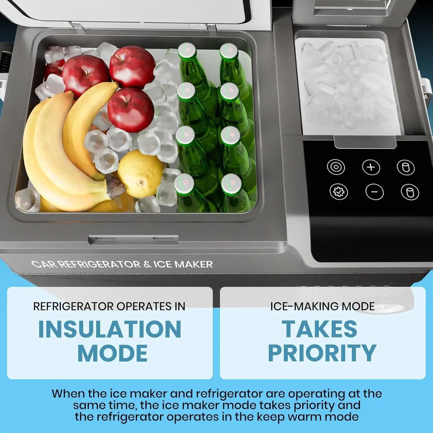 Refrigerator with Ice Maker Car Fridge 40 Quart Portable Freezer Compressor Cooler 12V DC 110~240V AC for Travel Camping -4℉-68℉