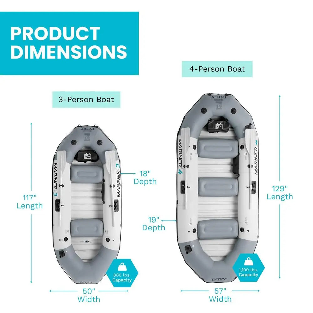 Mariner Inflatable Boat Series Includes Deluxe Boat Oars and HighOutput Pump SuperTough PVC WearResistant Keel Removable Fishin