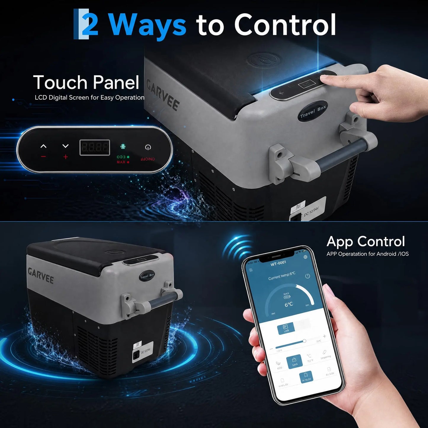 32QT Portable Car Refrigerator Freezer, 12V Electric Cooler With App Control, Dual Zone, -4°F Fast Cooling For RV Camping Travel