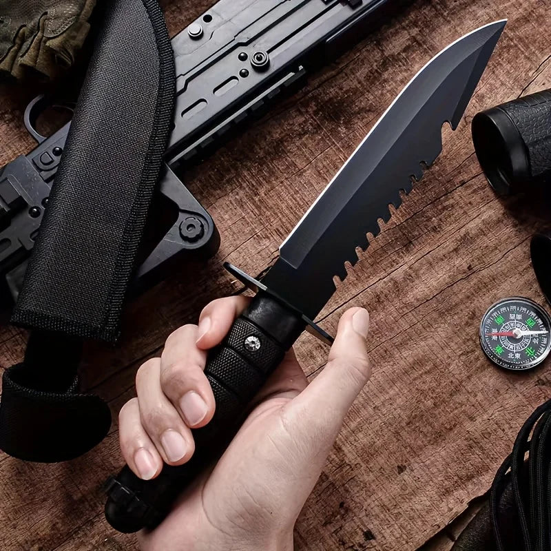 Tactical Camping Knife with Sheath - Stainless Steel Spear Point Blade, Ergonomic Grip & V-Grind Edge for Hunting, Fishing