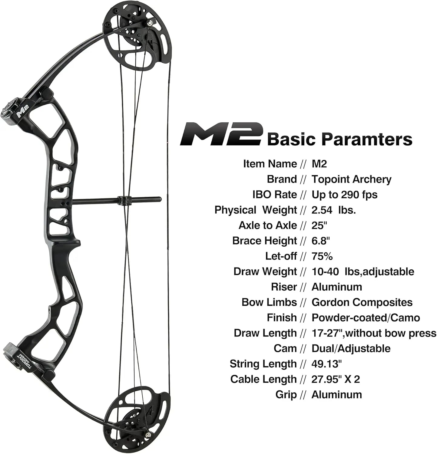 M2 Junior Compound Bow Set for Beginners, Youth & Kids, Women - 17\\"-27\\" Draw Length, 10-40Lbs Draw Weight, 290fps IBO, 2.54l