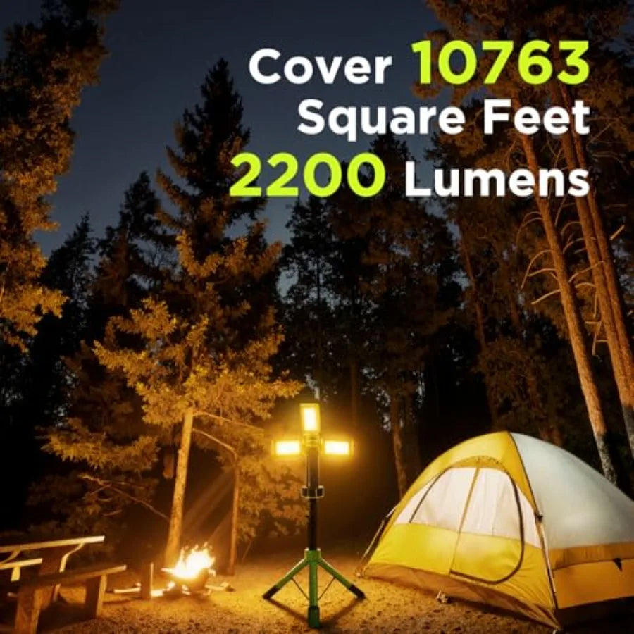 Camping Emergency Light 2700 Lumens 12000mAh with Adjustable Tripod Stand IP65 Waterproof Cordless Work Light Magnetic Base Tel