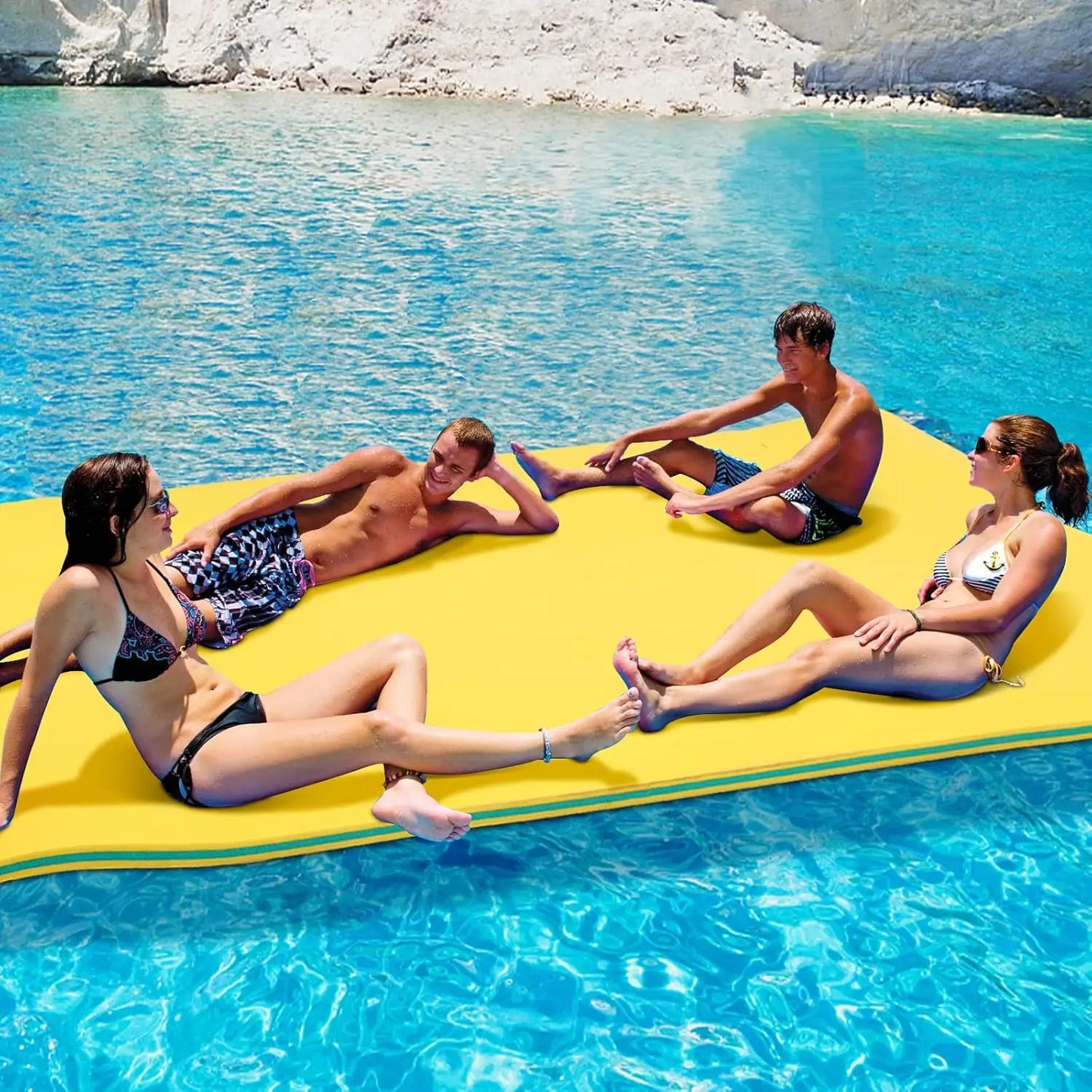 6/9/12/18 Ft Floating Mat for Lake Pool, 3-Layer Tear-Resistant XPE Foam, Supports 1-9 Adults, Easy Roll-Up Storage