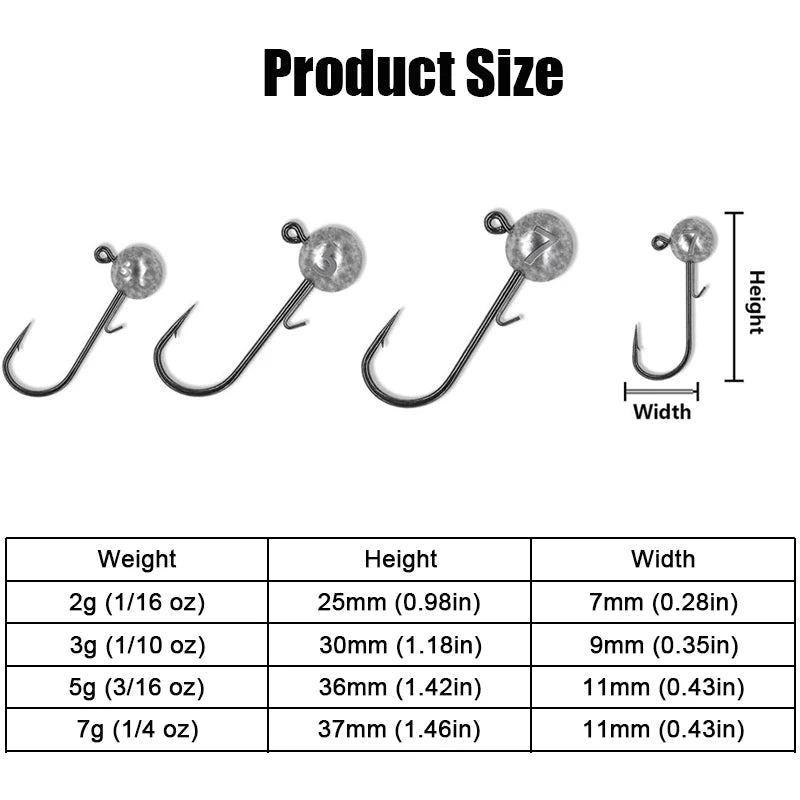 50Pcs Round Rig Jig Heads Fishing Hook Crappie Bass Trout Lure Swimbait Jig Head Saltwater Freshwater Fishing