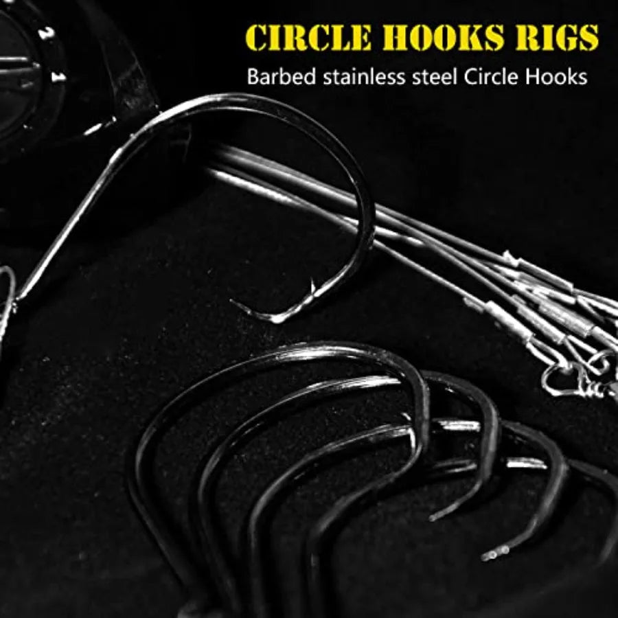Saltwater Steel Circle Hook Rigs for Catfish Bass Fishing, Stainless Steel, Silver, Corrosion-Resistant Sharp Offset Octopus Ho