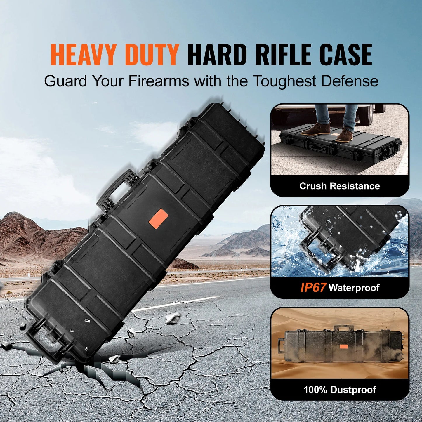 Hard Rifle Case Portable Long Gun Storage Suitcase with 2 Casters Shockproof & Waterproof Airsoft Rifle Protective Case