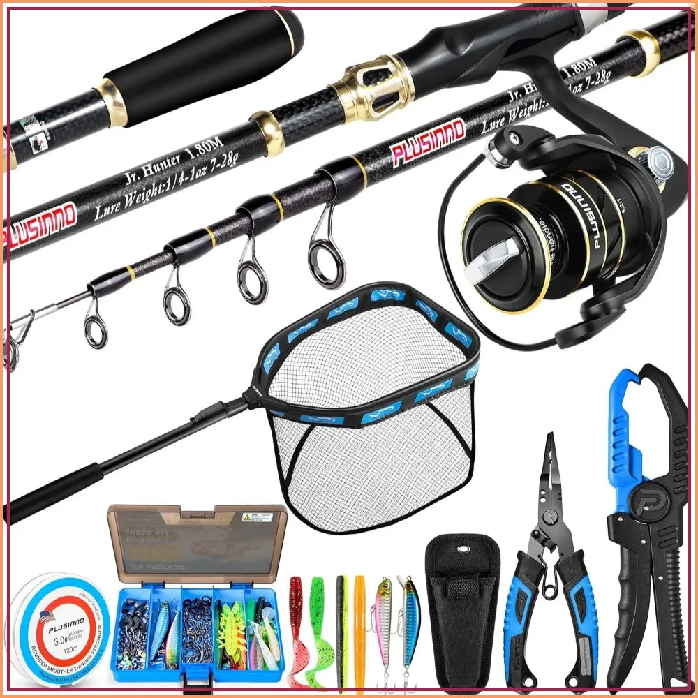 All-in-One Fishing Combo: Rod, Reel, Tackle Box, Net, Tools