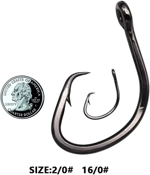 Heavy Duty Live Bait Hook, Size 1-16/0, Big Game Shark Hooks, Black Nickel Coating