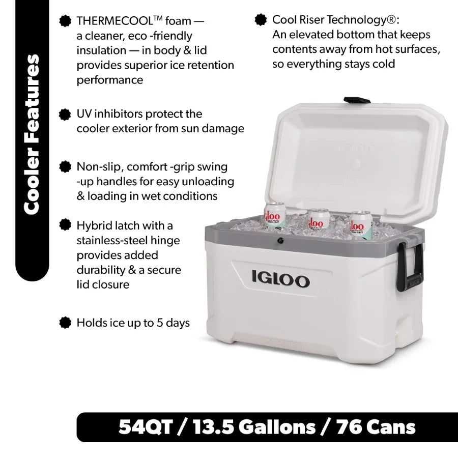54 QT Marine Ultra Ice Chest Cooler for Boating and Outdoor Use, White, Heavy-Duty Insulation, Leak-Proof Design, Extended Ice