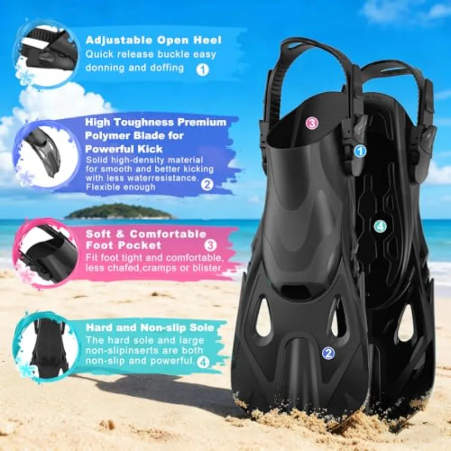 Snorkeling Gear for Adults, Mask Fin Snorkel Set, Dry Top Snorkel Mask, Panoramic View Anti-Leak Anti-Fog 3 in 1 Snorkeling Kit