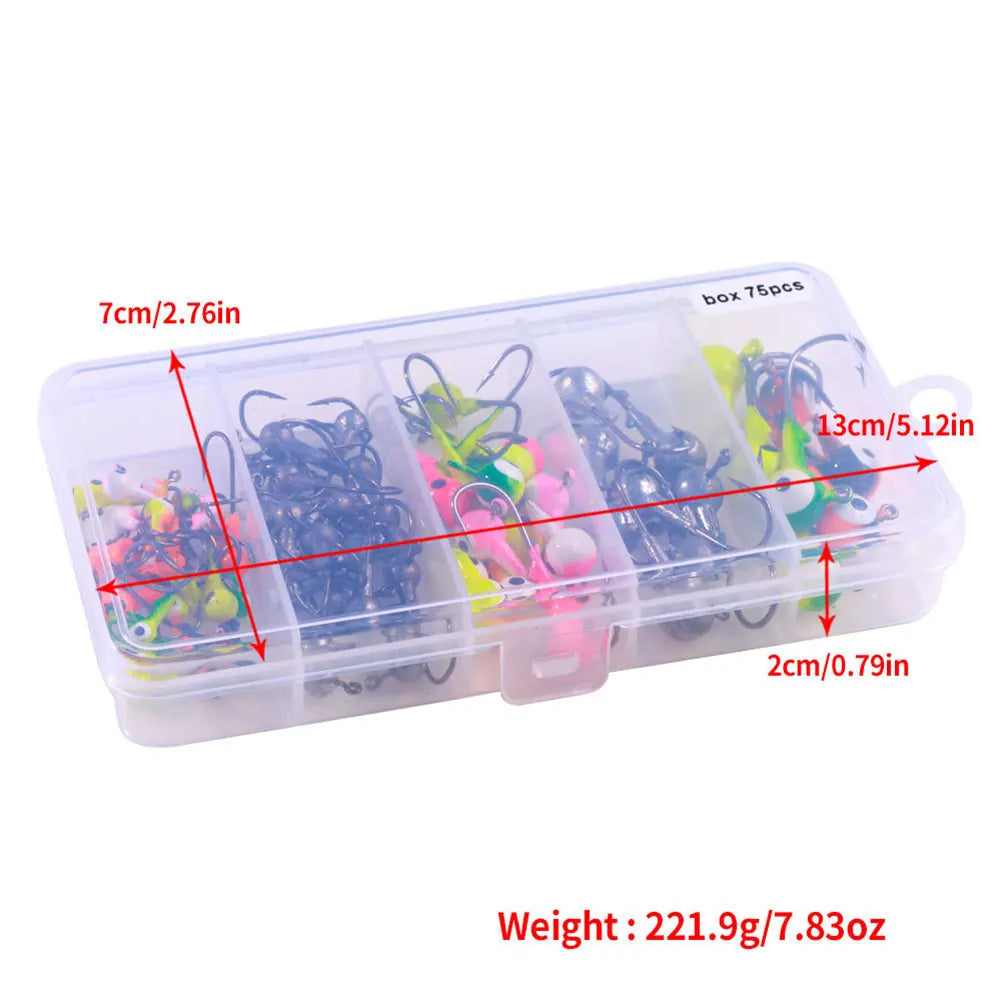 60/75pcs/box Barbed Jig Head Hooks Metal Jig Hooks Jigging Head Hooks for Soft Lure Worm Fishing Fishhook