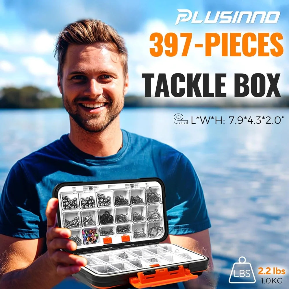 Complete 397pcs Fishing Tackle Box Set - Organized Gear for Bass Trout, Durable Waterproof Case