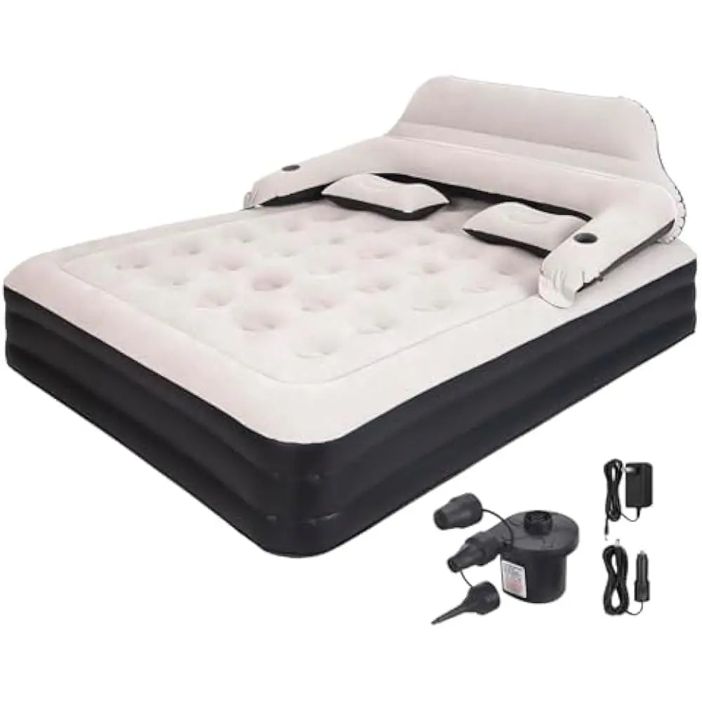 Queen Size Air Mattress with Adjustable Headboard and Pump, Inflatable Bed Blow Up Mattress, Mattress