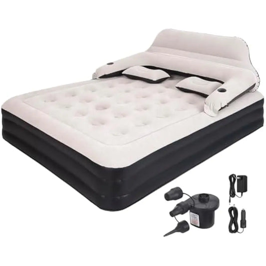 Queen Size Air Mattress with Adjustable Headboard and Pump, Inflatable Bed Blow Up Mattress, Mattress