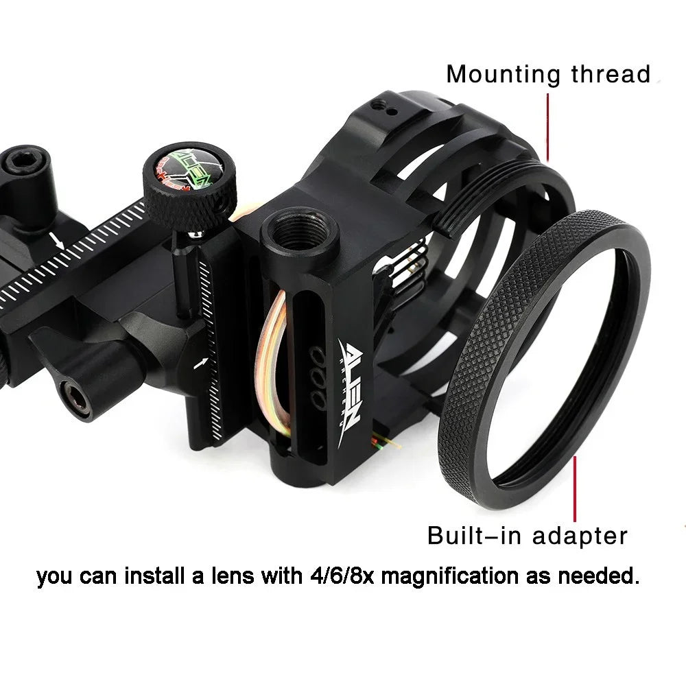 5 Pin Compound Bow Sight with 4x/6x/8x Lens 0.019" Optical Fiber CNC Aluminum Alloy Left/Right Hand Adjustable for Hunting Shooting Target Practice Archery Accessories