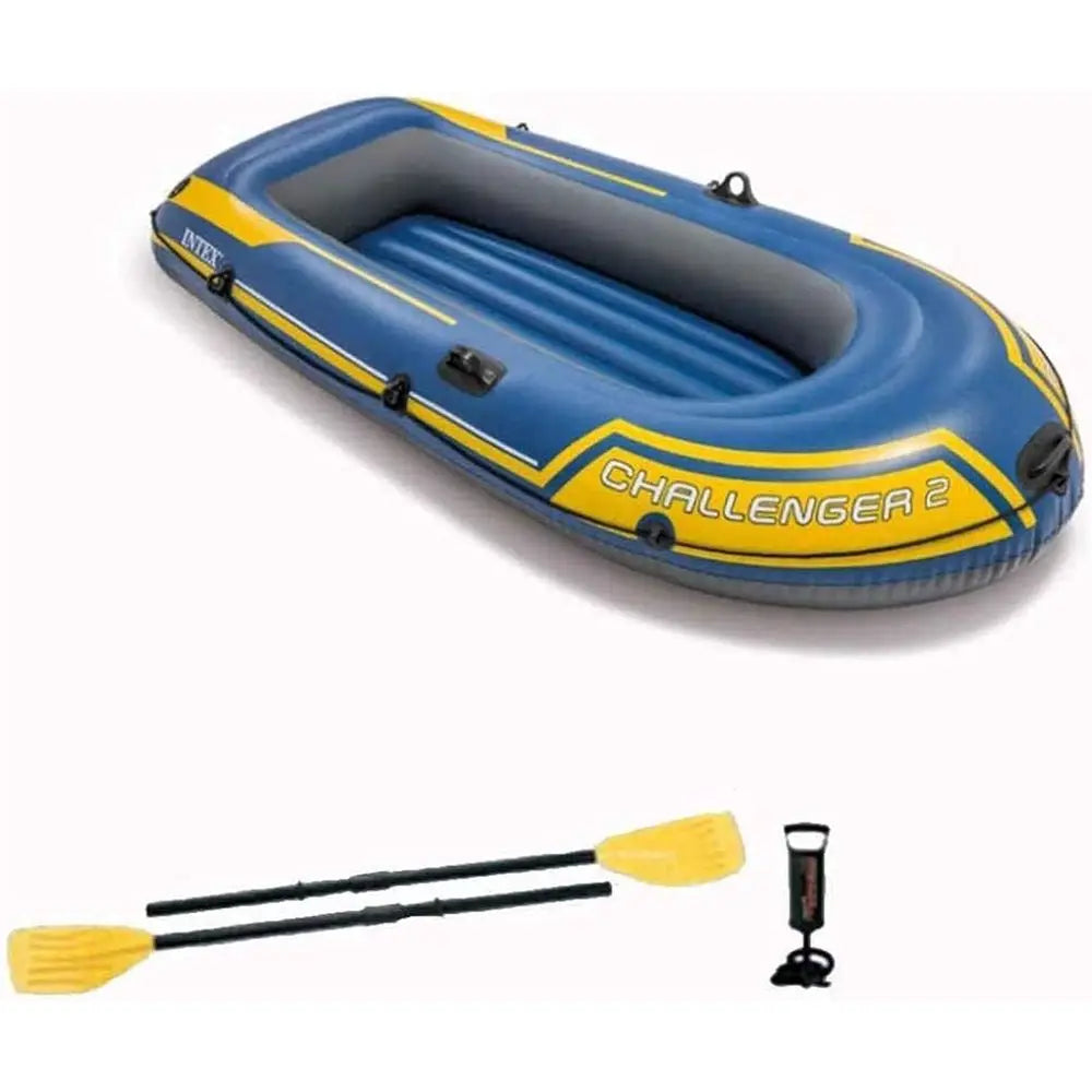 Portable 2-Person Inflatable Boat with Oars, Manual Pump, Perfect for Outdoor Fishing, Seaside Fun, and Blue Water Activities