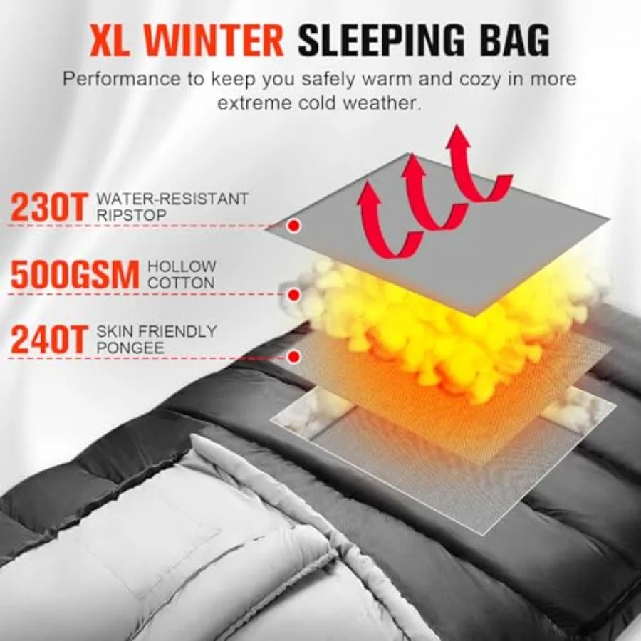 0 Degree Sleeping Bag for Adults, XXL Big and Tall 4 Season Cold Weather Winter Camping with Compression Sack