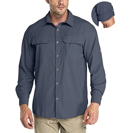 33000Feet Men's Long Sleeve Sun Protection Shirt UPF 50+ UV Quick Dry Cooling Fishing Shirts for Travel Safari Camping Hiking
