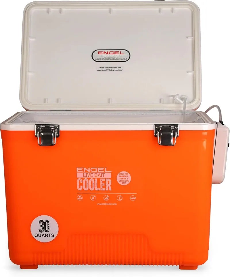 Engel Live Bait Cooler Box with 2nd Gen 2-Speed Aerator Pump - Portable Fishing Station & Minnow Bucket for Shrimp