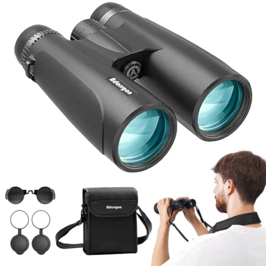 Bird watching, hiking, stargazing - BAK4 prism binoculars, black, high-powered 12x54 HD with clear low-light vision and waterpr