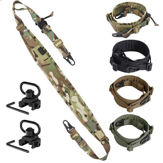 Tactical 2 Point Rifle Sling Strap 2.25" Padded Adjustable Shoulder Strap Shooting Hunting Accessories w/ QD mount for Picatinny
