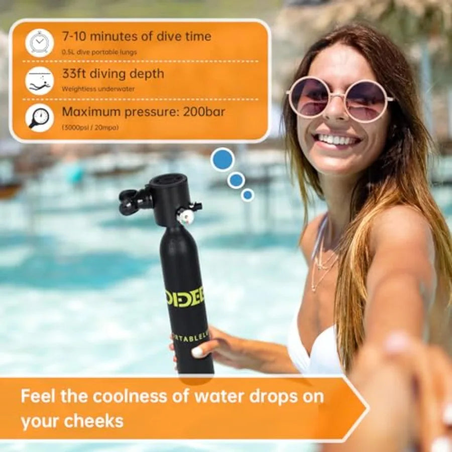Scuba Tank Diving: Aluminum Alloy, Black, 0.5L Capacity Mini Scuba Tank for 7-10 Minutes Underwater Breathing, Portable Lung Ta