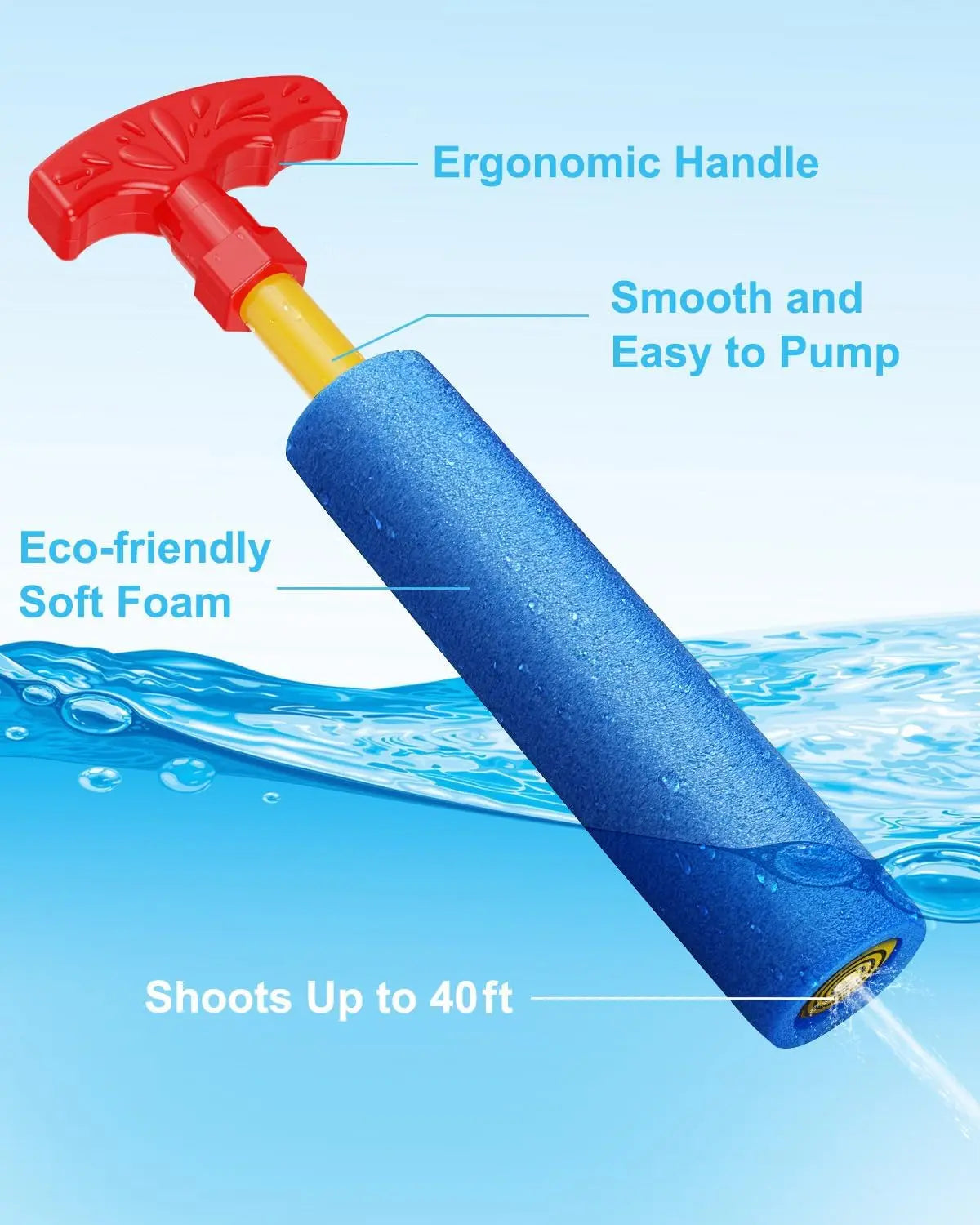 40ft Range Water Blaster Guns 6-Pack, Foam Soaker Toys for Kids Adults Pool Beach Summer Fun