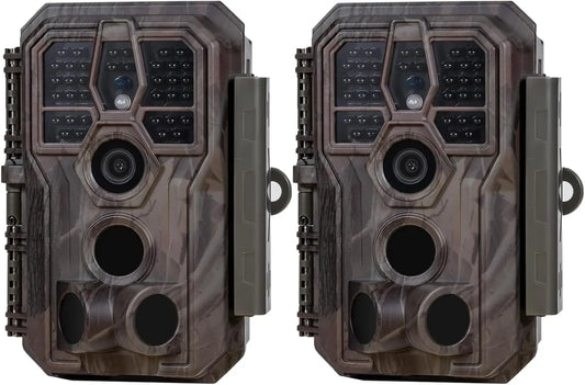 2-Pack Trail Camera, 64MP Photo & 1296P HD Video, 0.1s Trigger, 100ft Night Vision, Motion Activated for Wildlife