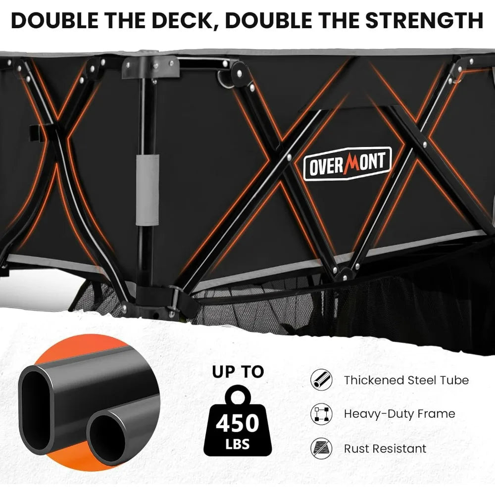 Overmont 400L Expandable Double Deck Wagon - Extra Large Folding Utility Cart with 47 Extendable Handle - All-Terrain Large Whee