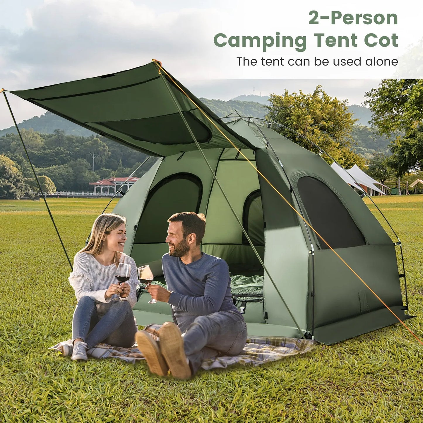 2-Person Compact Portable Tent/Camping Cot w/ Air Mattress & Sleeping Bag