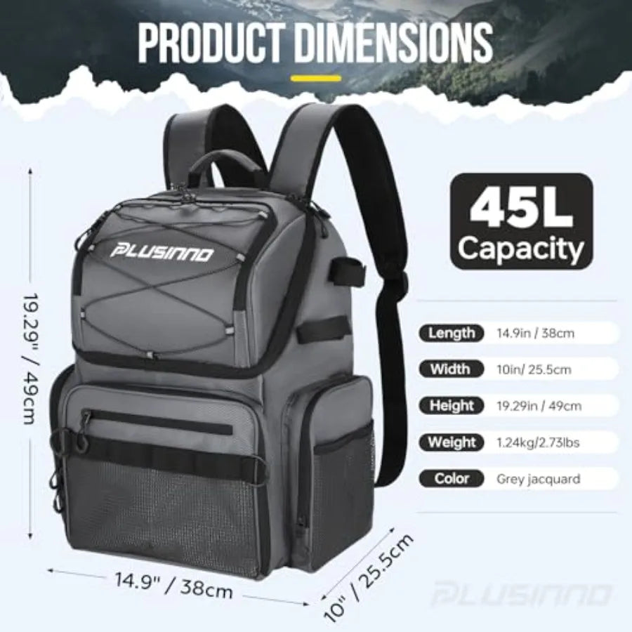 Cooler Fishing Backpack with Rod Holders 45L Large Water-resistant Fishing Tackle bag Store Fishing Gear Fishing Gifts for Men