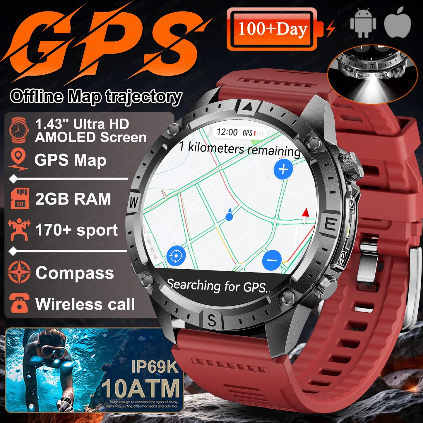 2026 NEW Outdoors Offline Map GPS Smart Watch L1+L2 Dual Band GPS Compass Cycling Run Swim Heart Rate 10ATM Military Smartwatchs