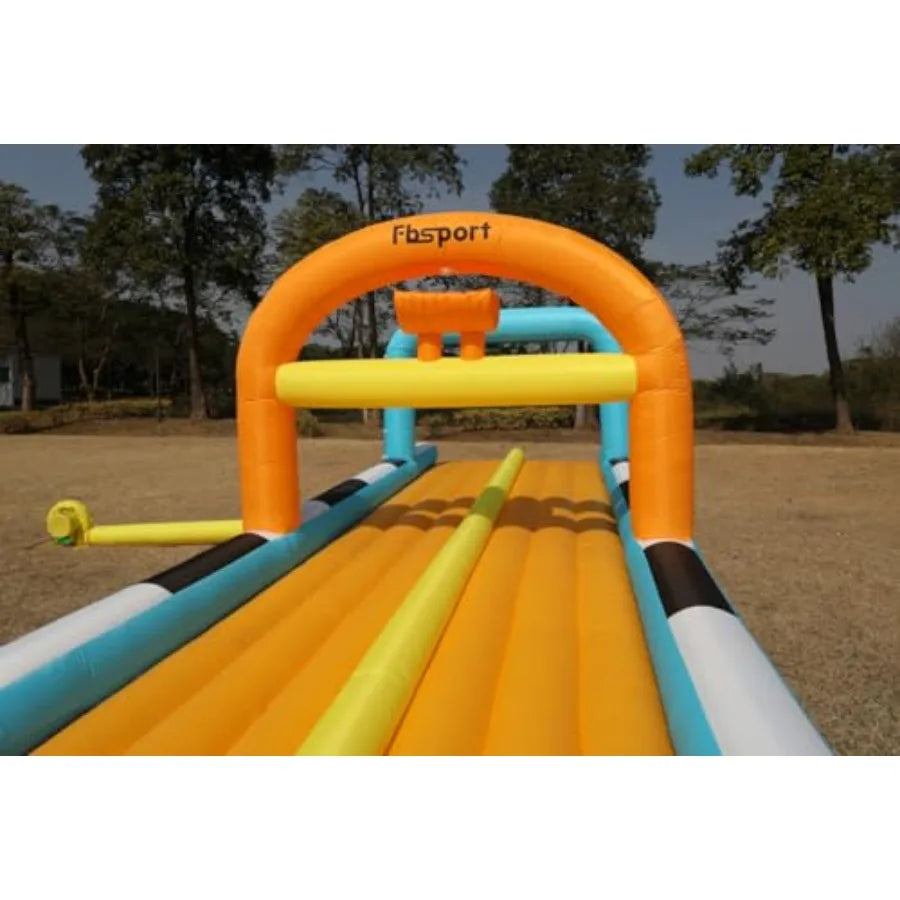 33FT Inflatable Water Slide with Blower for Backyard 2 Lanes Lawn Water Slip Waterslide with 2 Body Boards Summer Toy Built-in