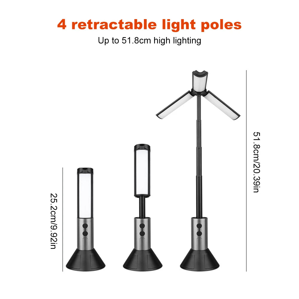 3000mAh Telescopic Portable Flashlight Rechargable Lantern Light Camping Lamp for Camping Hiking Fishing