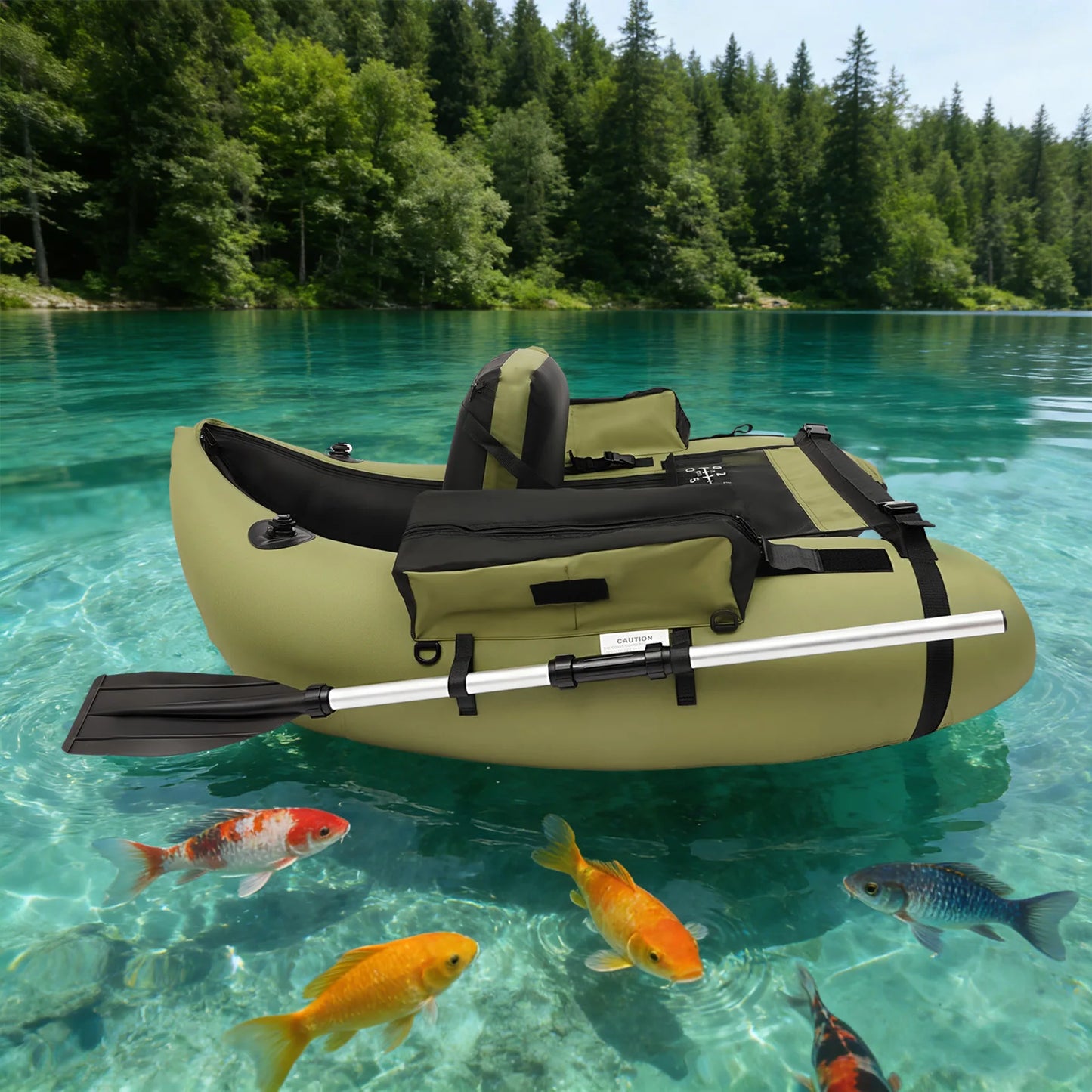 Inflatable Fishing Boat Waterproof Green 130kg/286.6lbs with Hand Air Pump for Fishing, Rafting, Exploring, and Other Activities