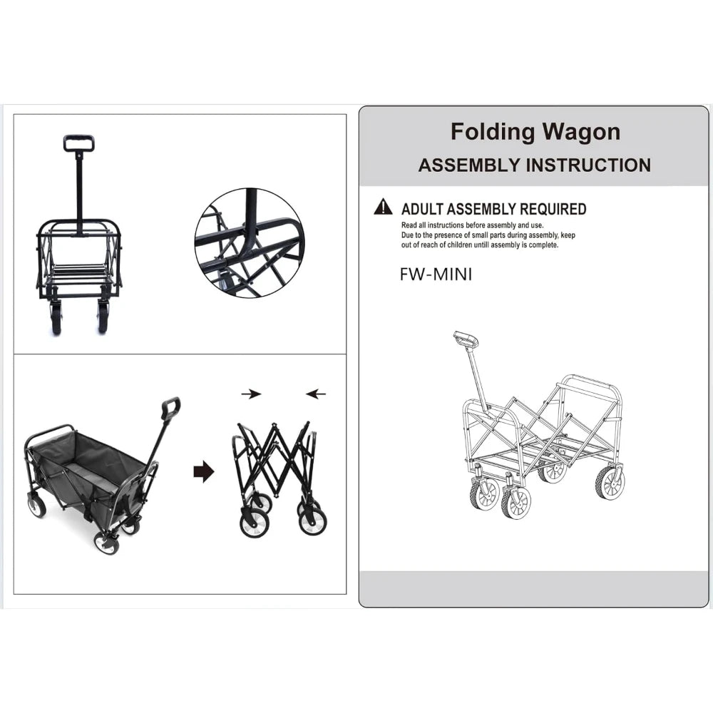 Outdoor Multi-Purpose Wagon Cart with Strap System, Supports 225lbs, for Shopping, Camping, Beach, Sports, Garden, Purple