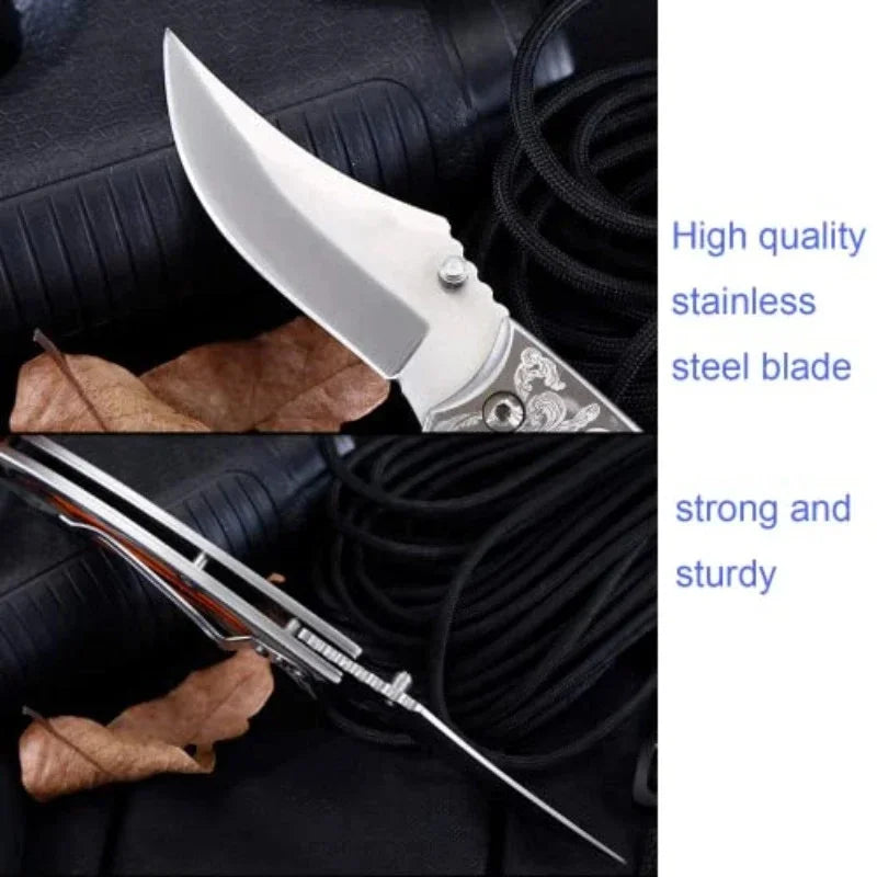 Pocket Knife Folding Knife Stainl Steel Blade + Handle Stainl Steel And Colored Wood for Hunting Camping Fishing Hiking Outdoor