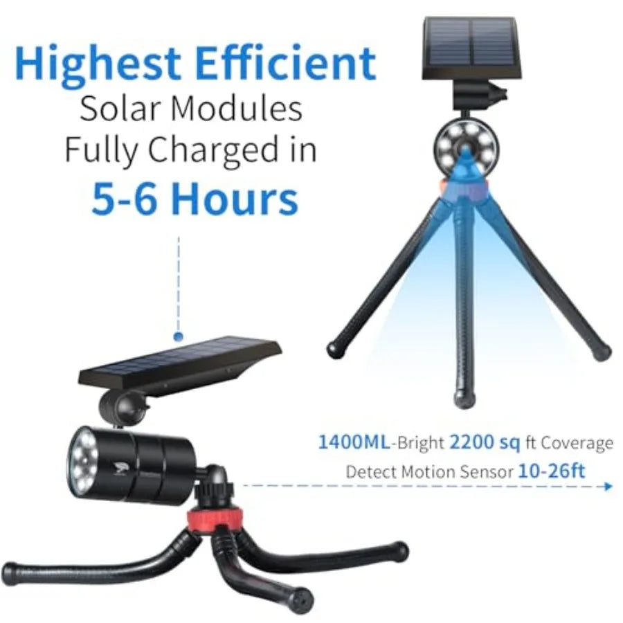 Outdoor Solar Camping Lights Aluminum alloy with Portable Tripod - 1400LM Solar Motion Sensor Security Flood Lights for Outside