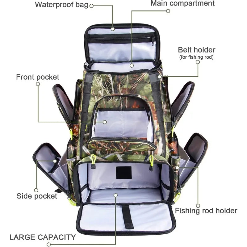 Best -Fishing Backpack Tackle Box Bag with Rod Holder Boxes Foldable Fishing Chair, perfect for Outdoor, used by Men