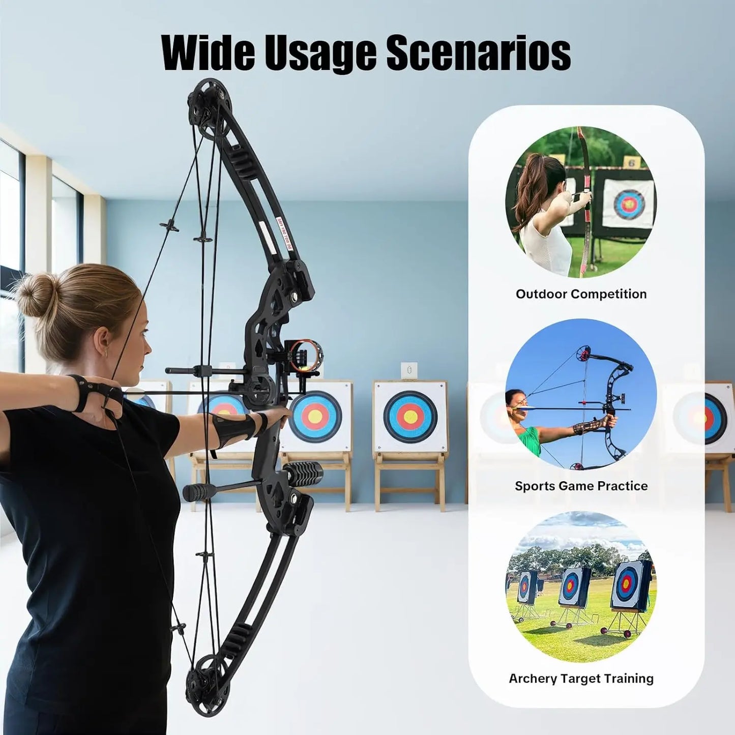 Right Hand Compound Bow and Archery Bow Kit for Adults, 30-55lbs Adjustable Draw Weight Hunting Bow Set with 3-Pin Lighted Sight and 12 Arrows