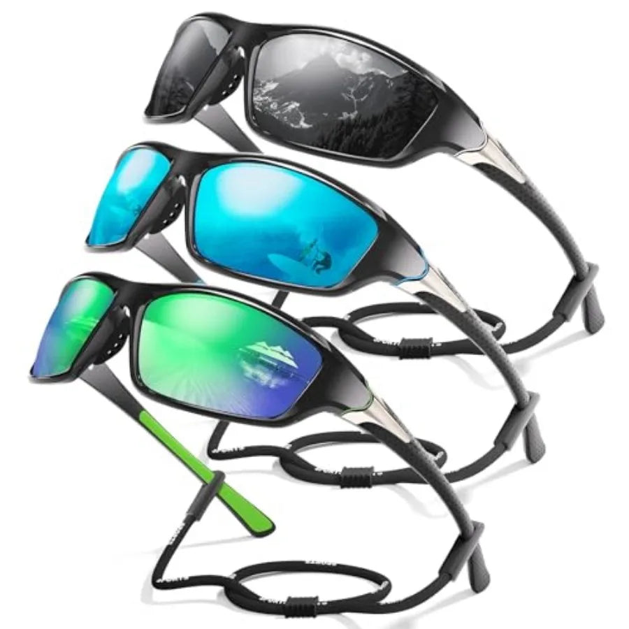 3 Pack Polarized Sports Sunglasses for Men, Mens Sunglasses Wrap Around UV Protection for Cycling Fishing Driving