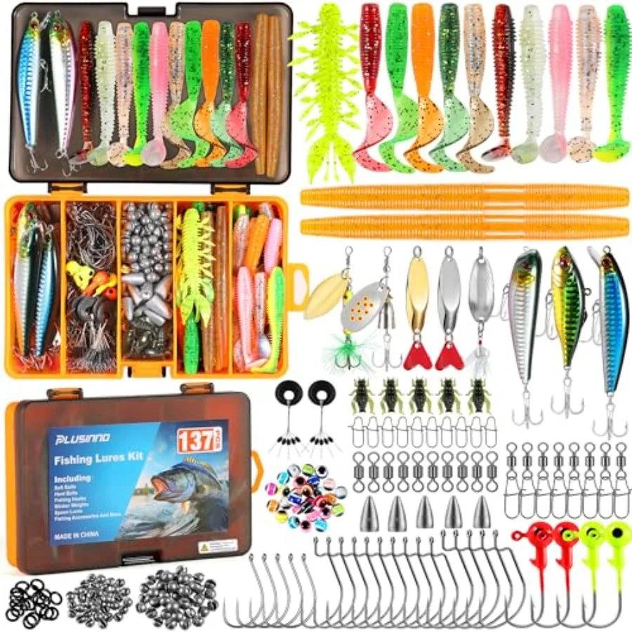 Fishing Lures, 137Pcs Tackle Box with Tackle Included, Crankbaits, Spoon, Hooks, Weights and Other Accessories, Fishing Bait Lu