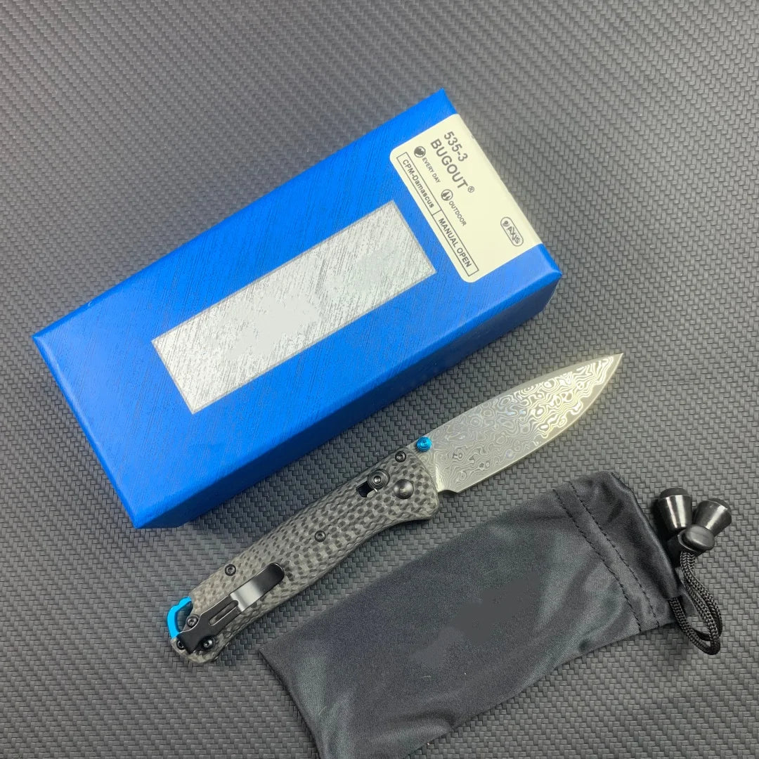 535 Folding Pocket Knife with Carbon Fiber Handle and Damascus Steel Blade, Factory Direct Wholesale & Retail, Custom Logo Engraving Available, US Warehouse Fast Shipping, Exquisite EDC Knife, Perfect Collectible Gift for Kni