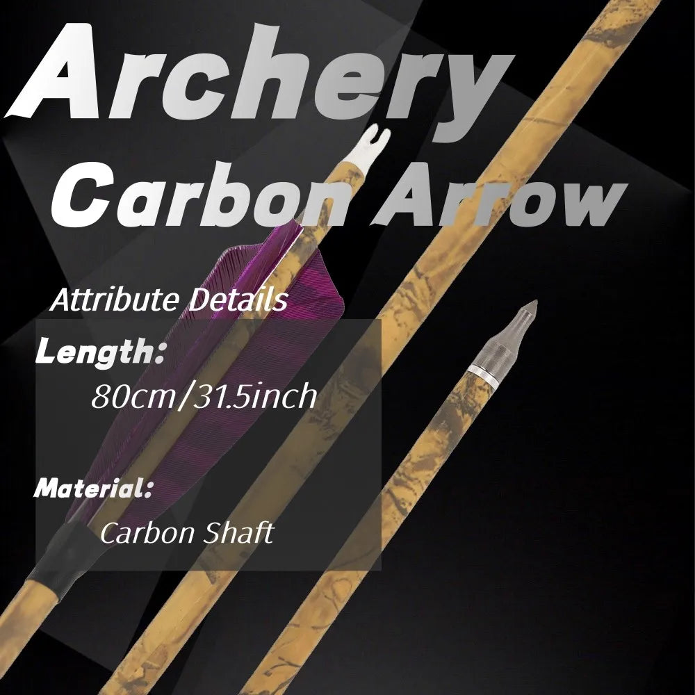 12PCS 30inch Archery Carbon Arrows 4" Natural Feather 500 Spine Removable Tips for Compound Recurve Bow Hunting Target