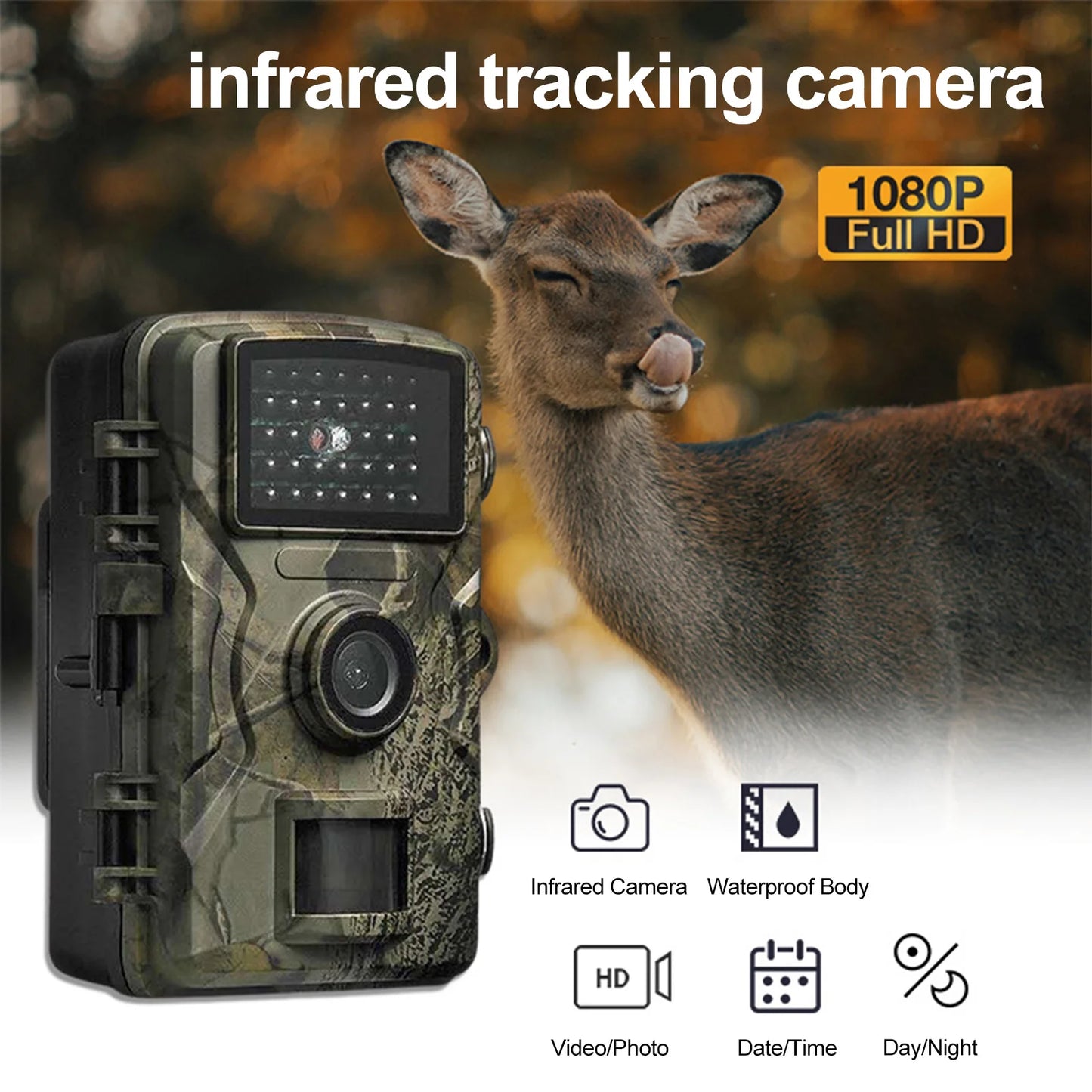 Camouflage Hunting Trail Camera Long Battery Life (Battery and TF Card Not Included) Outdoor Wildlife Camera Mini Hunting Camera