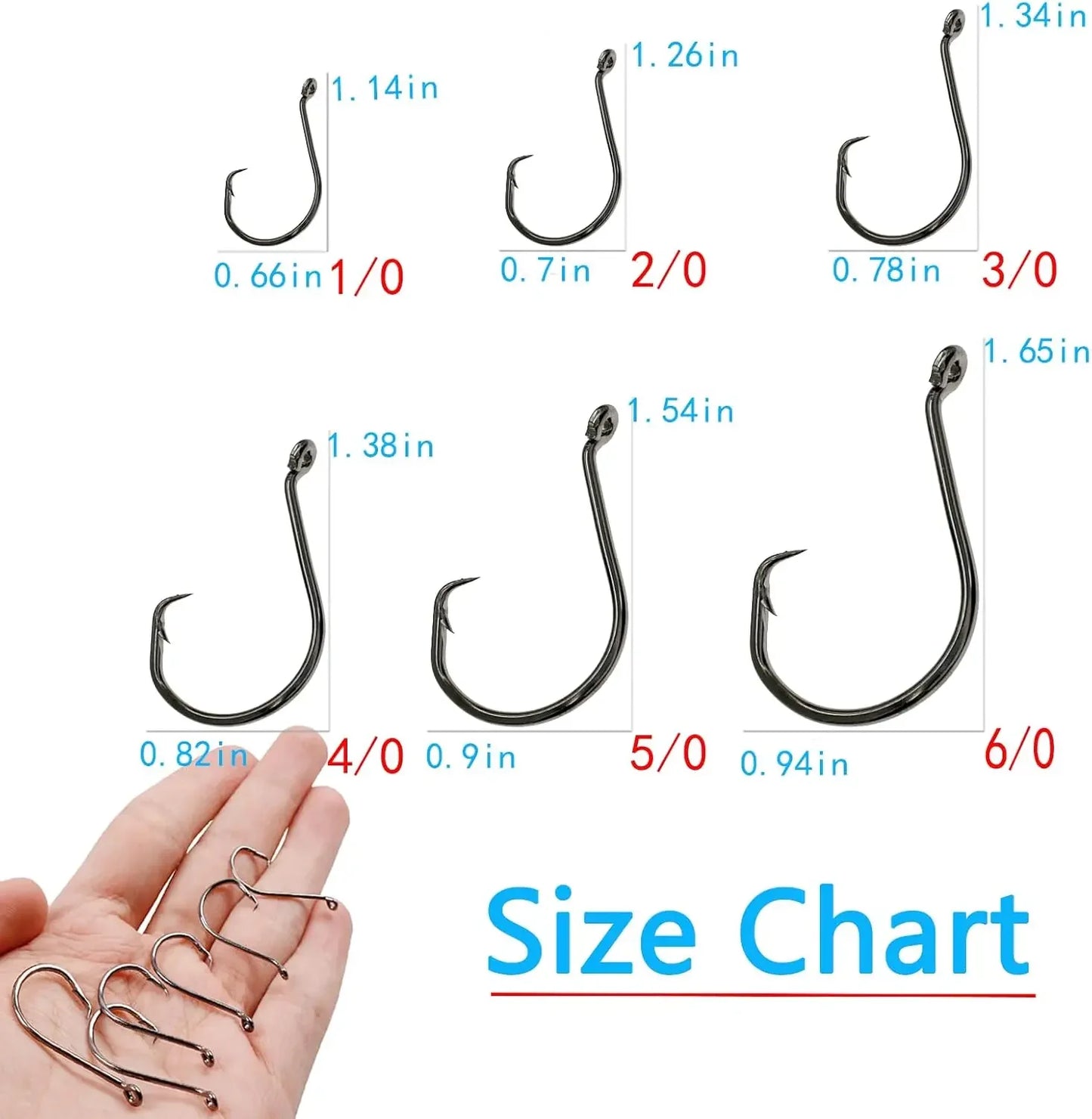 160PCS Circle Hooks for Saltwater Fishing, Sizes 1/0-8/0, High Carbon Steel with Portable Box