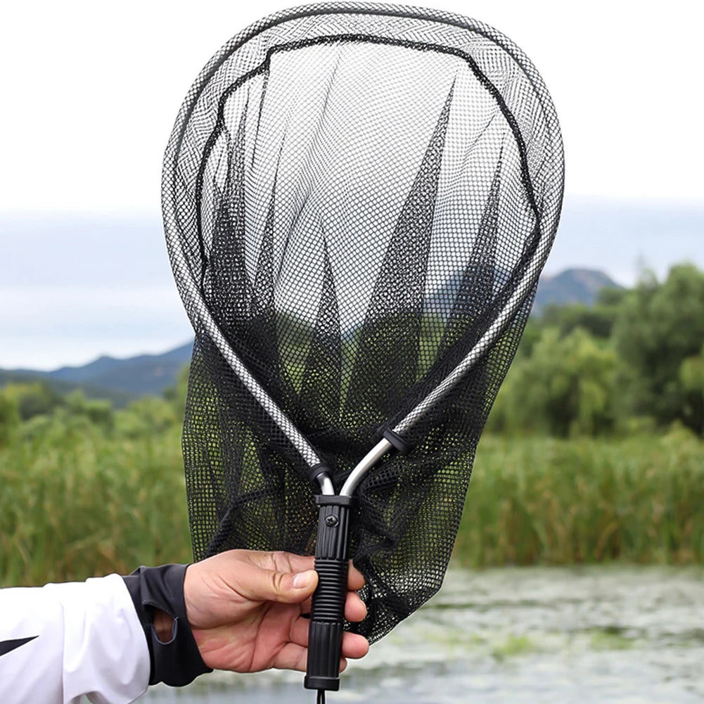 50cm Nylon Landing Net Aluminum Alloy Retractable Fishing Net Portable Collapsible Fishing Landing Mesh Foldable Fishing Tools