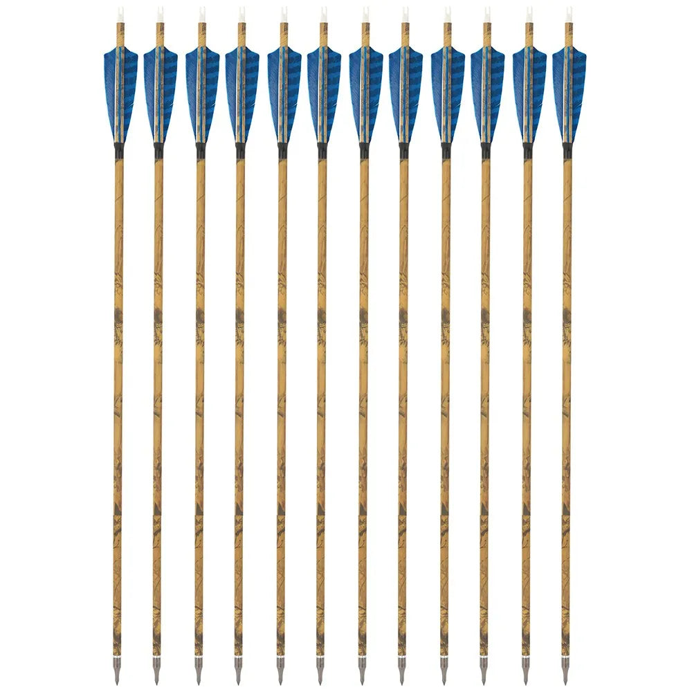 12PCS 30inch Archery Carbon Arrows 4" Natural Feather 500 Spine Removable Tips for Compound Recurve Bow Hunting Target