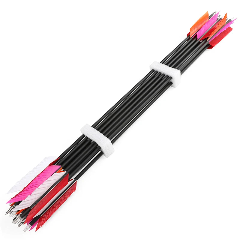 Mixed Carbon Arrows 12pcs 31.5inch Spine 500 OD7.8mm ID6.2mm with Turkey Feathers for Compound Recurve Bow Hunting Shooting Accessories