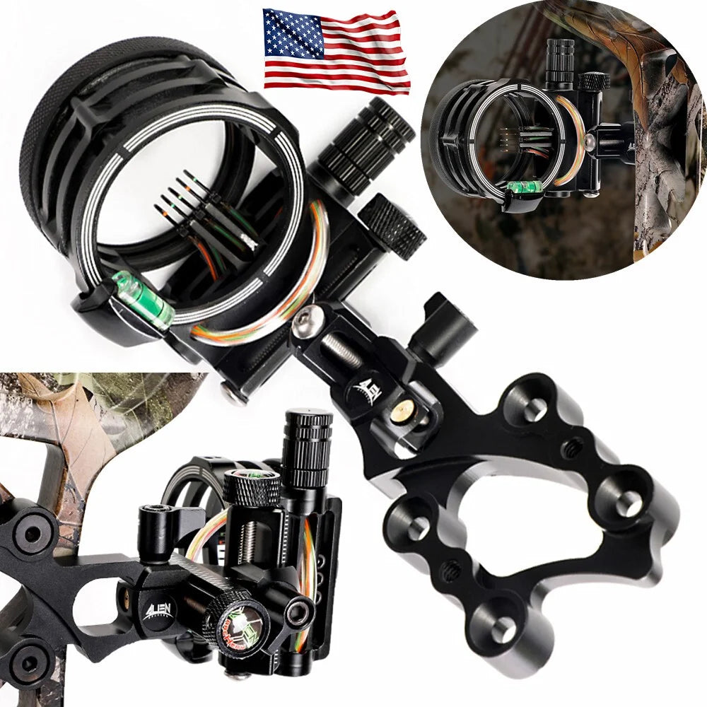 Archery Compound Bow Sight 5 Pin 0.019" Optical Fiber CNC Machined Aluminum Alloy Micro-Adjustable Left/Right Hand for Hunting Shooting Target Practice Accessories